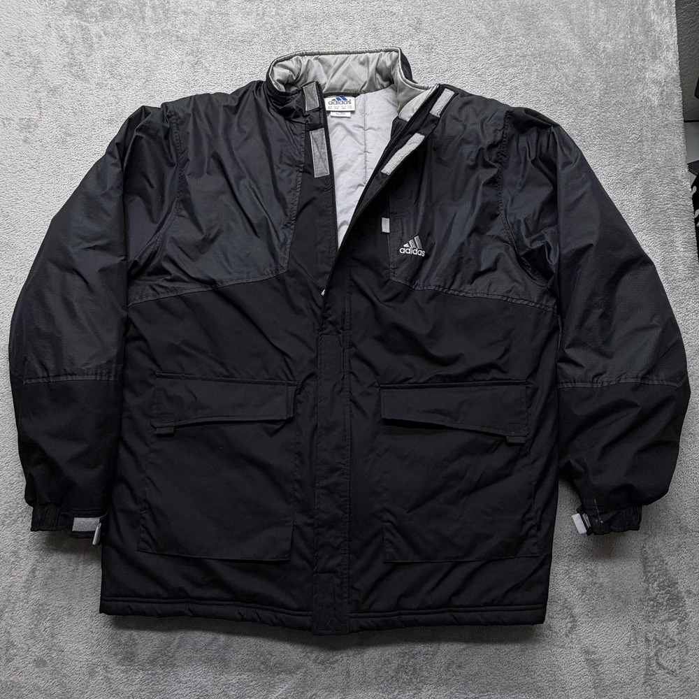 Adidas Jacket Mens 2XL Black Insulated Full Zip Quilted Lining Pockets‎ Winter